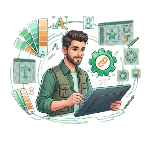 مصمم جرافيك يعمل على تصميم عناصر بصرية وهوية تجارية