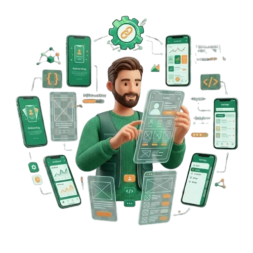 مطور تطبيقات يعمل على تصميم واجهة تطبيق موبايل حديث